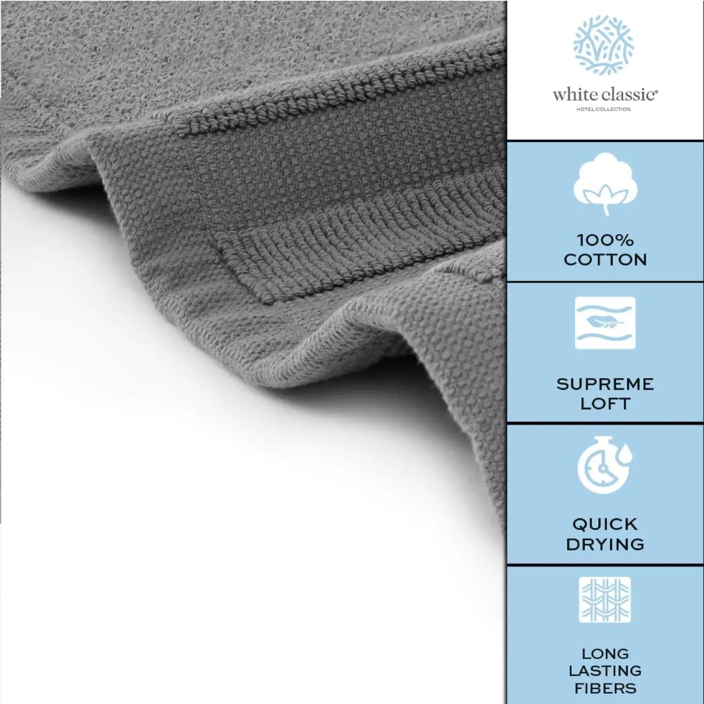 Luxury Bath Mat Floor Towel Set Grey White 22 x34 in 2 Pack Absorbent Cotton