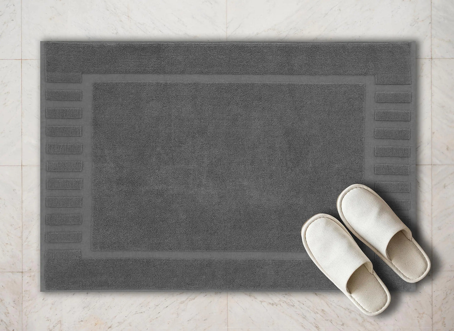 Luxury Bath Mat Floor Towel Set Grey White 22 x34 in 2 Pack Absorbent Cotton